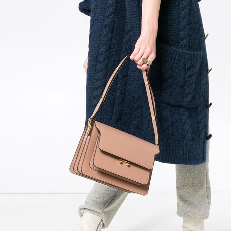 Marni Travel Leather Shoulder Bag Women Bags Nude SBMPN09NO1LV520ZC32N