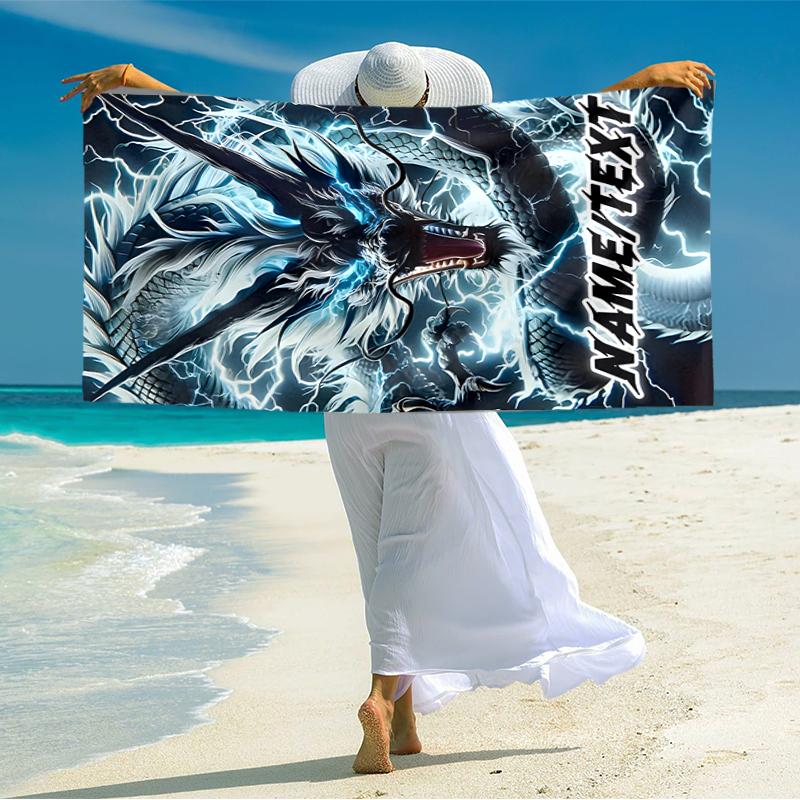 1PC Custom Name Electric Dragon Thunderstorm Beach Towel Highly Absorbent And Sand-Resistant Towel for Swimming, Pool, Yoga, And Travel Lightweight