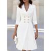 2026 Vestito Blazer Doppiopetto da Donna Manica 3/4 Vita Stretta Pieghe Asimmetriche Midi Chic da Ufficio