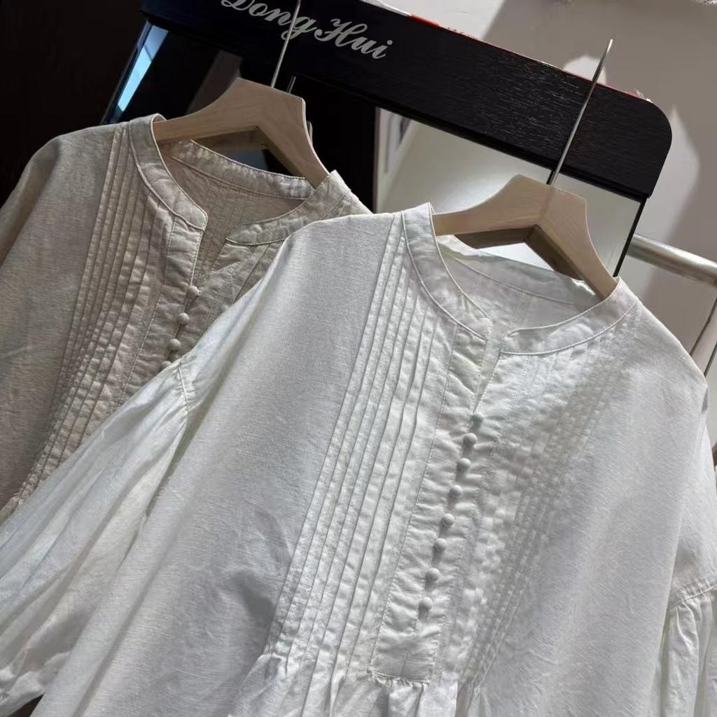 1116 Spring New Women's Crew Neck Japanese Cotton Shirt Loose Shirt Top Cardigan Vintage Mori Women's Clothing Age Reduction