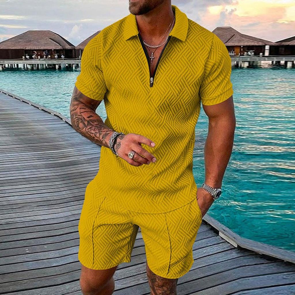 Męskie krótkie zestawy Stroje 2-częściowy letni dres z krótkim rękawem i zestawem spodenek Casualowy strój sportowy