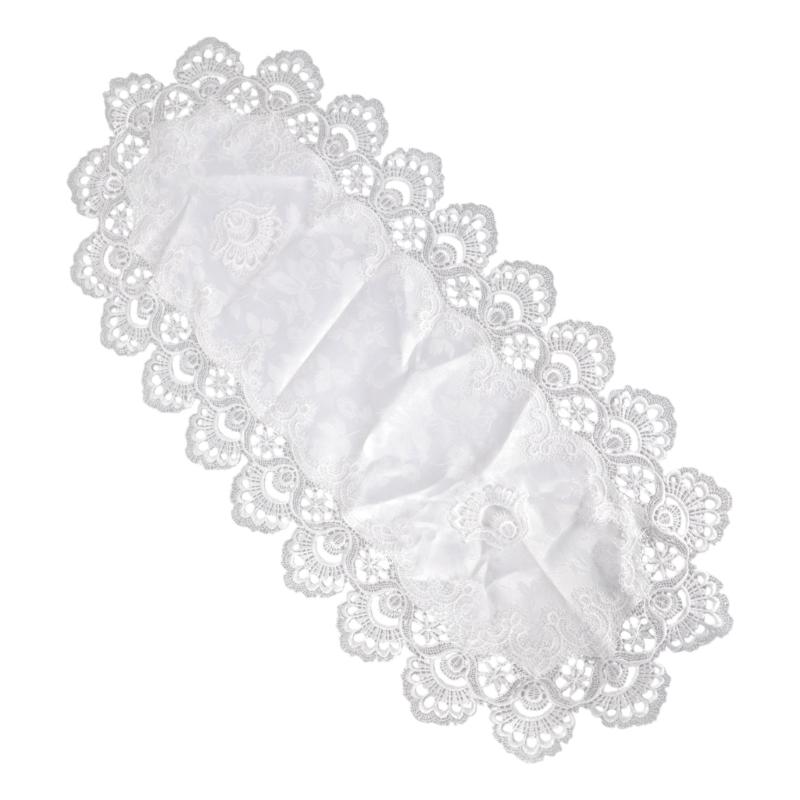 Stylish Coffee Table Cover Polyester Fabric Decorative Tablecloth Embroidery Flower Lace Doily For Dining Office Use