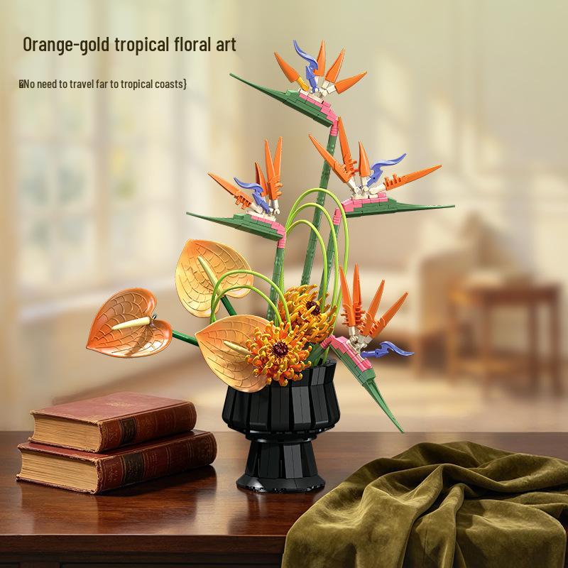 Tropical Bird of Paradise Building Blocks: DIY Flower Ornament for Room Decoration