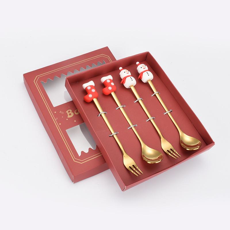 Christmas Cartoon Snowman Spoon & Fork Set - Cute Dessert Cutlery Gift