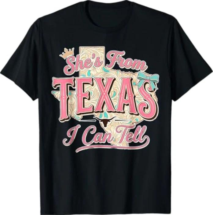 She s from Texas I Can Tell, Floral Texas Map T-Shirt M