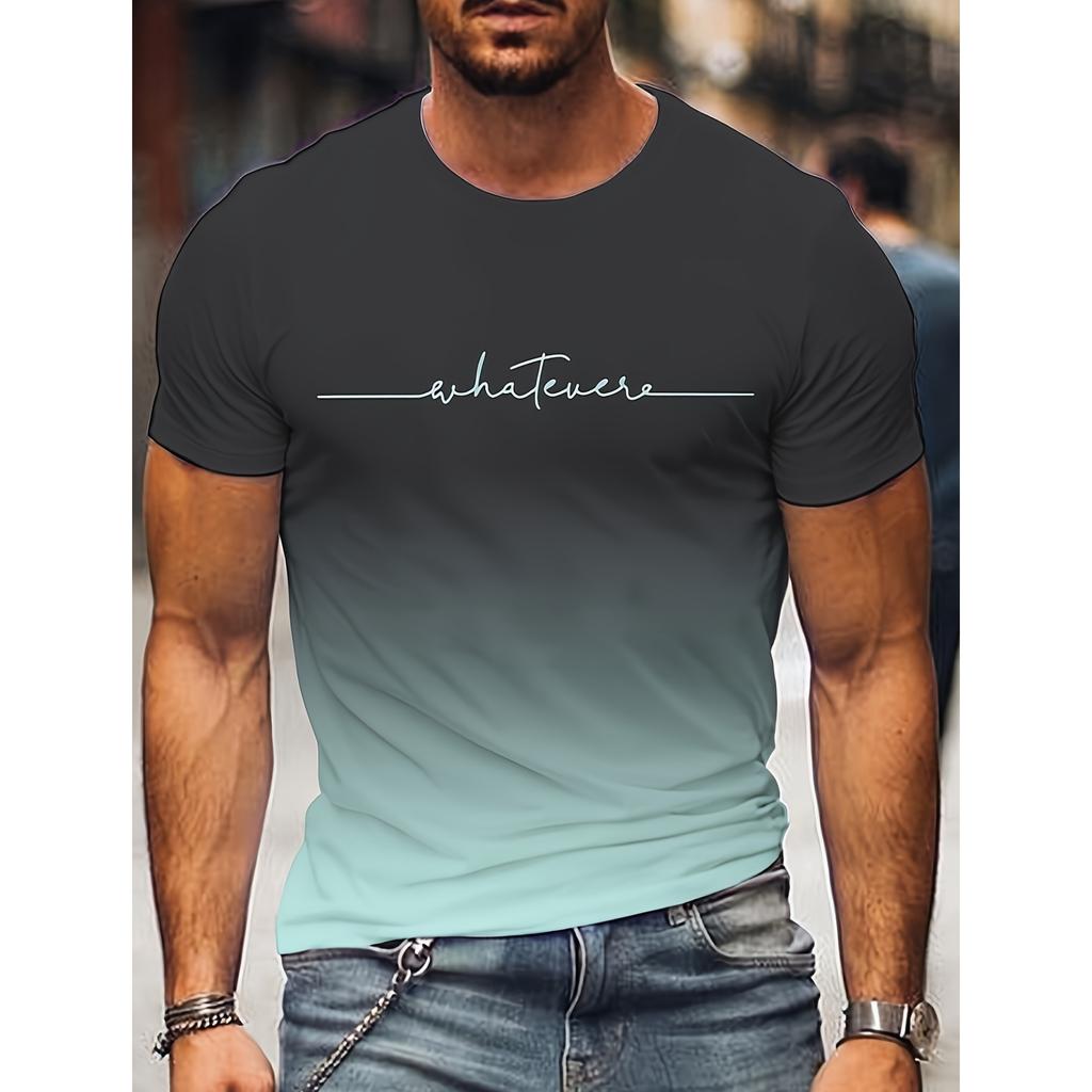 Summer Fashion Men's Clothing Trendy Design Gradient Color Letter Print T-Shirt Top Breathable Soft Short Sleeve Menswear