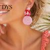 Handmade Boho Jewelry 1 Pair Raffia Flower Earrings for Women, Rattan Lightweight Woven Round Drop Dangle Earrings, Straw Summer Beach Vacation
