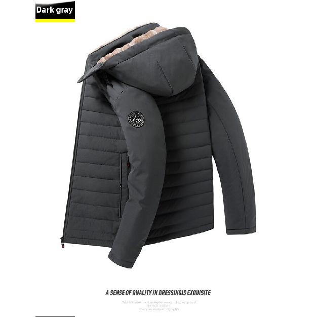 Jacket for Middle-aged and Elderly, Fleece-lined, Thickened, Cold-resistant, Warm, Solid Color, Regular Fit, Men's Cotton Coat, Dad's Outfit