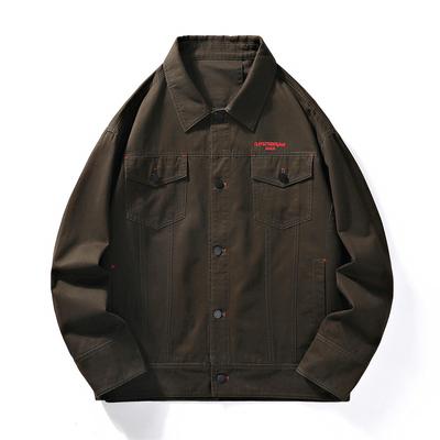 Amerikanische Retro Locker Oberteil Übergröße Hemd Frühling und Herbst Herren Revers Werkzeugjacke Bomberjacke