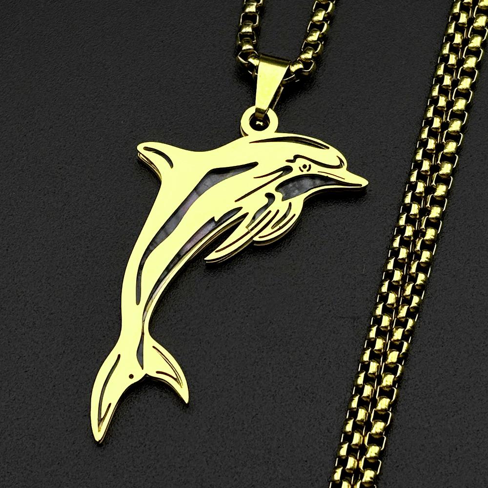 Jumping Dolphins Pendant Necklace For Women Men Stainless Steel Abalone Shell Ocean Clavicle Neck Chain Animal Jewelry Gifts