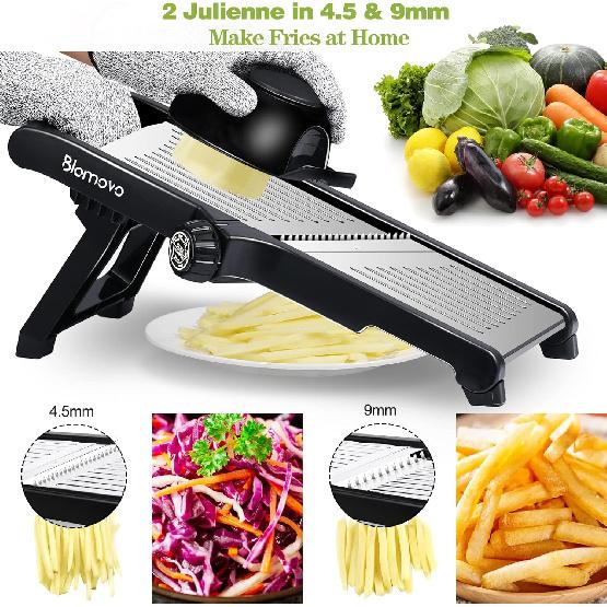 Mandoline Slicer for Kitchen, Vegetable Mandolin Slicer Julienne, Adjustable Thickness by One-Knob Control, with Safety Gloves