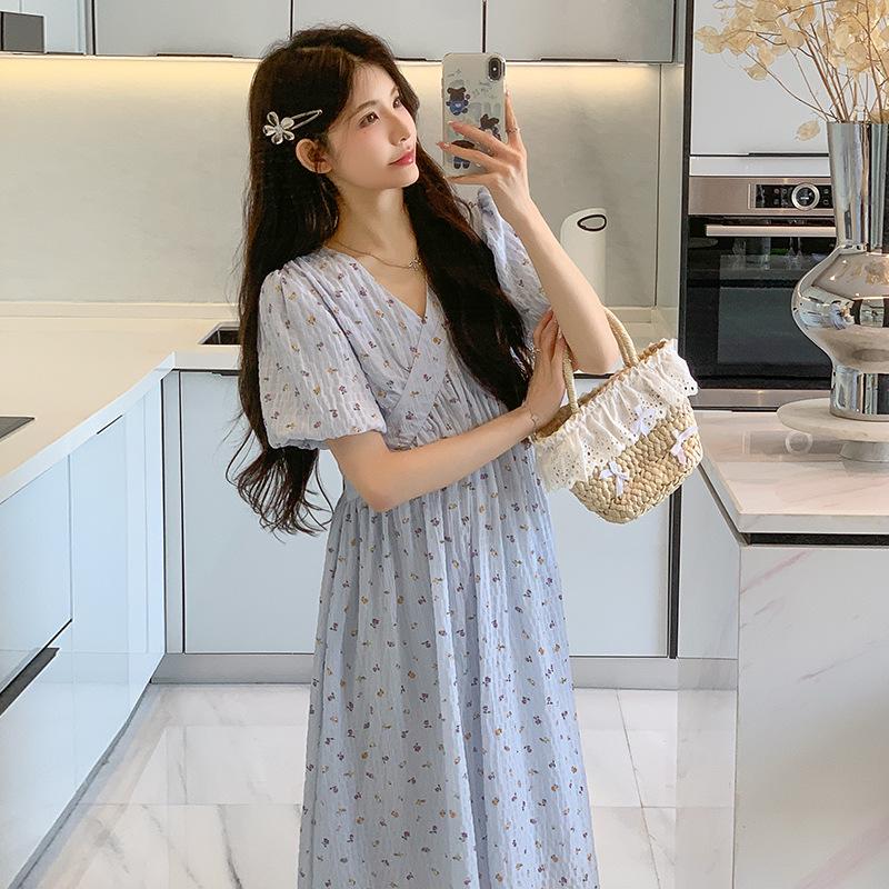 2026 New Korean Floral Maternity Summer Dress Double Extra Large