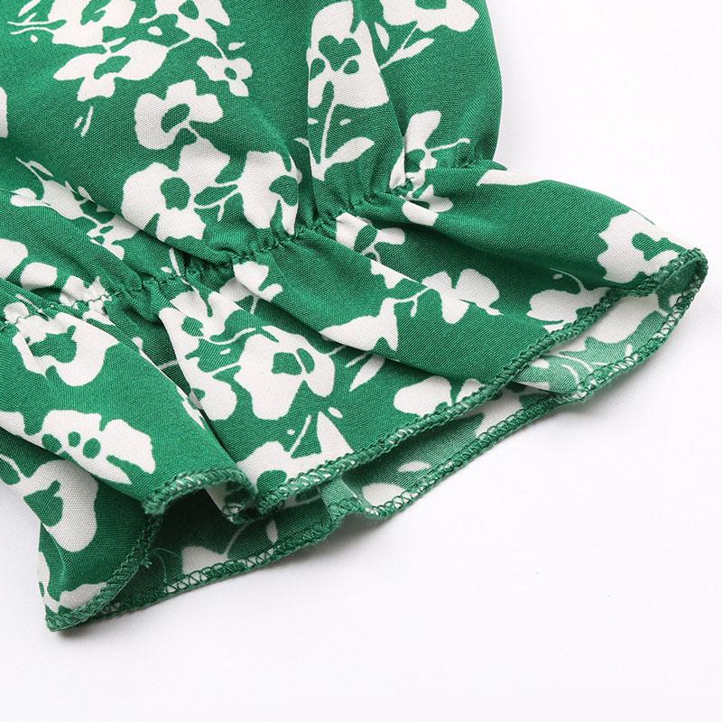 Dámské letní šaty s krátkým rukávem, šněrování, zelené květinové šaty s plisovaným potiskem