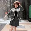 Girls' Autumn Elegant Set Design: Lace Button Jacket + Skirt Two-Piece Set