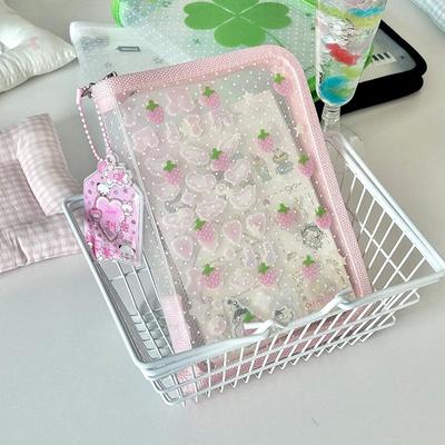 Urocza Koniczyna Truskawka Skrzydła Folder do Przechowywania Artykułów Papierniczych A6 Bawełna Twill Torba na Zamek Błyskawiczny Folder na Dokumenty na Zamek Błyskawiczny Artykuły Szkolne Biurowe