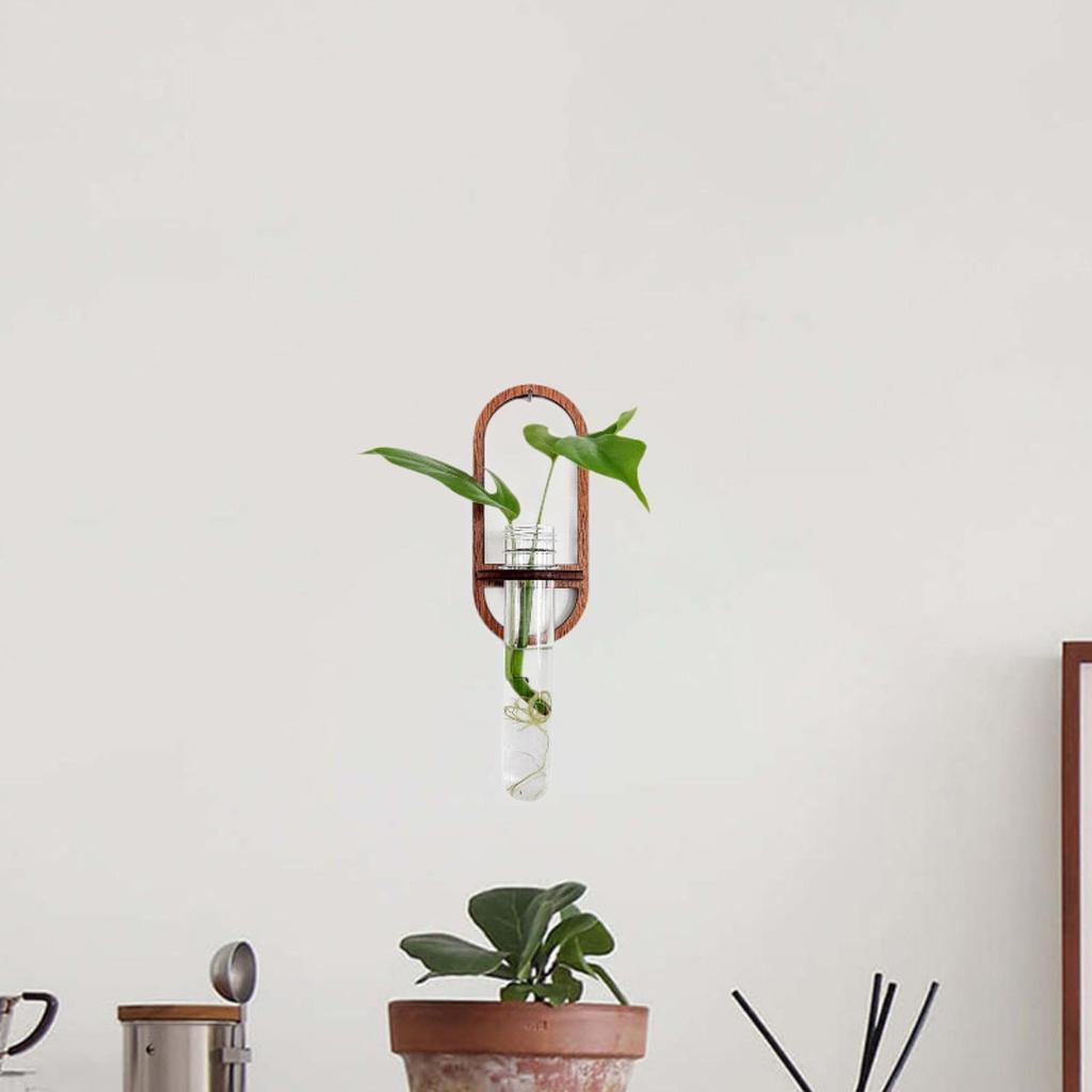 Hydroponic Vase Home Office Decor Easy To Install Flower Pot Decoration Wall Mount Wooden Shelf for Living Room Bedroom Balcony