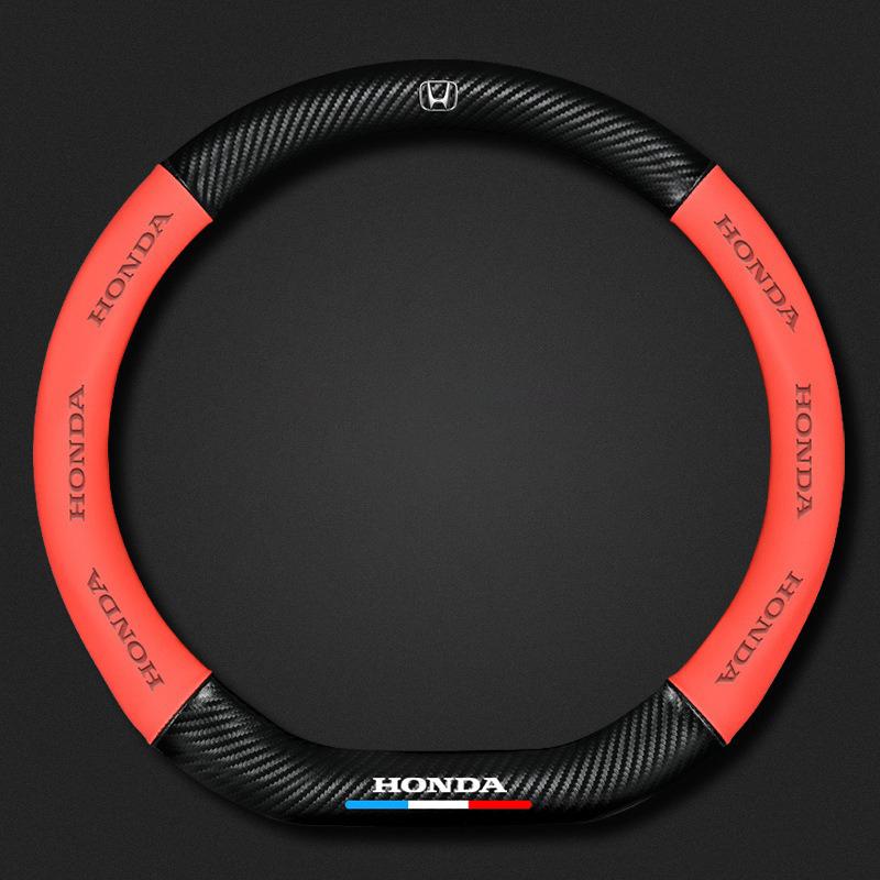 

New Car Anti Slip Carbon Fiber Leather Steering Wheel Cover For Honda Fit Jazz GK5 Civic Type-R CRV Pilot Accord HRV Accessories