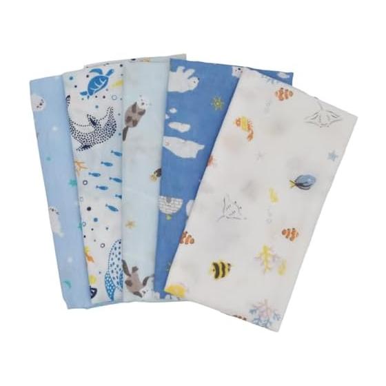 Japanese Tenugui Gauze Towel, 100% Cotton, Made In Japan, Fray-Resistant Hem, Aquarium Print, 32cm X 88cm, Quick-Drying, Thick, Double-Layered