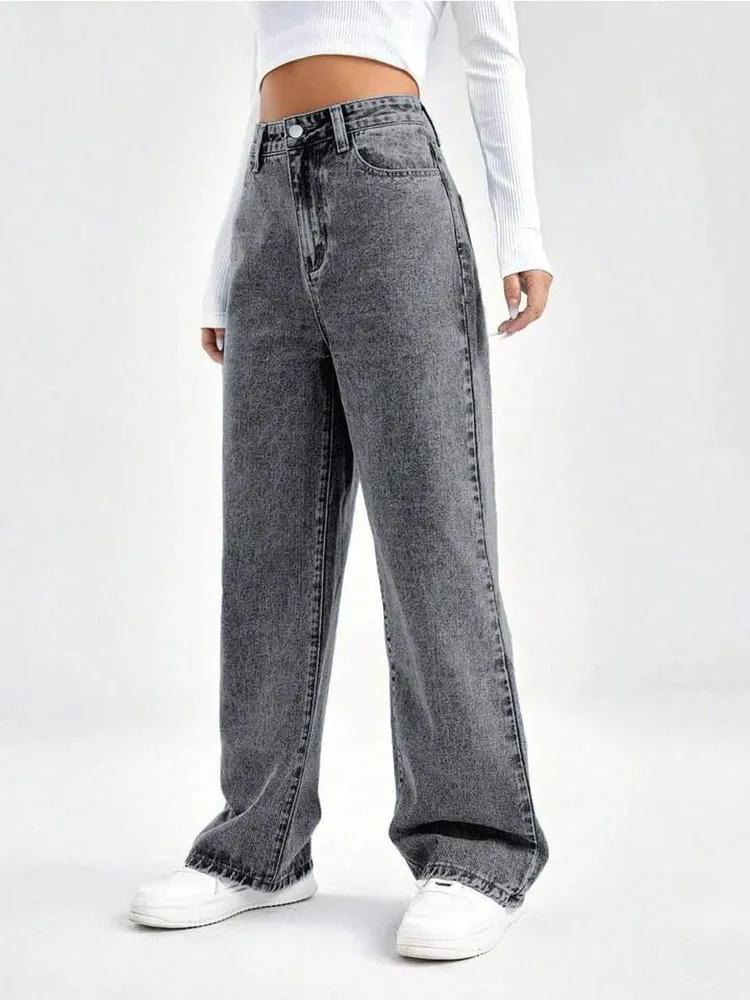 High Waist Wide Leg Jeans for Women Loose Fit Casual Straight Leg Denim Pants Comfortable Everyday Wear