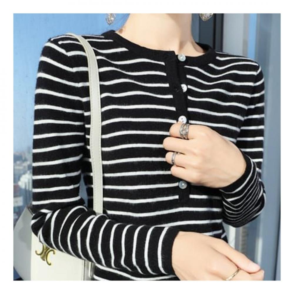 Navava Casual STripe BuTTon Long Sleeve KniT T shirT Nk2275