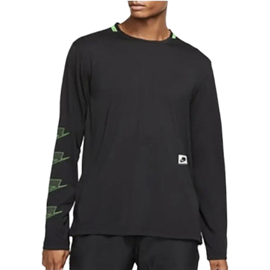 Nike Logo Patch Crew Neck Long Sleeve T-Shirt Men Tops Black BV4539-010