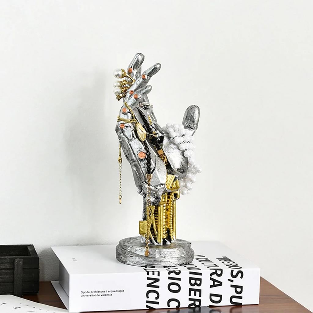 Cyberpunk Robotic Hand Halloween Holiday Gaming Desktop Decorations Bracket Ornaments Hand of God Resin Crafts Holiday Gifts