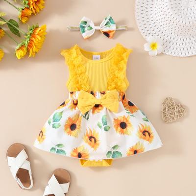 2024 Floral Sleeveless Romper & Headband Set for Baby Girls 0-1 Year
