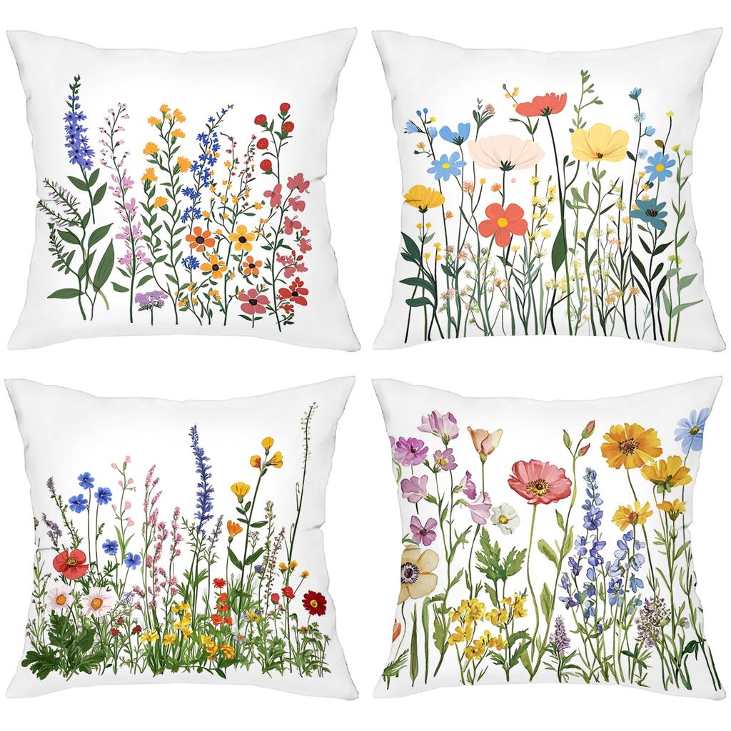 Colorful Floral Printed Square Throw Pillow Cushions Polyester Pillowcase, Sofa Decorative Cushion Cov Headboard Pillow