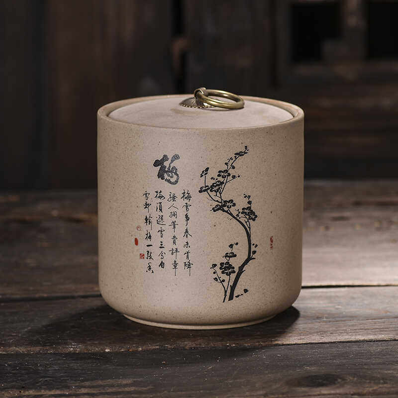 Coarse Pottery Tea Jar Flower Tea Jar with Lid Household Medicine Powder Jar Facial Mask Powder Can Tea Ceremony Accessories