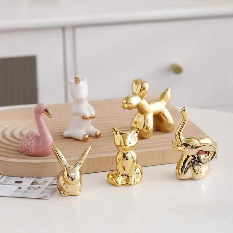 Ceramic Creative Elephant Rabbit Home Bedroom Makeup Desk Ring Necklace Jewelry Rack Ornament Animal Showcase Small Ornament