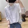 Women's Retro Double-Breasted Cotton Linen Long-Sleeve Polo Shirt