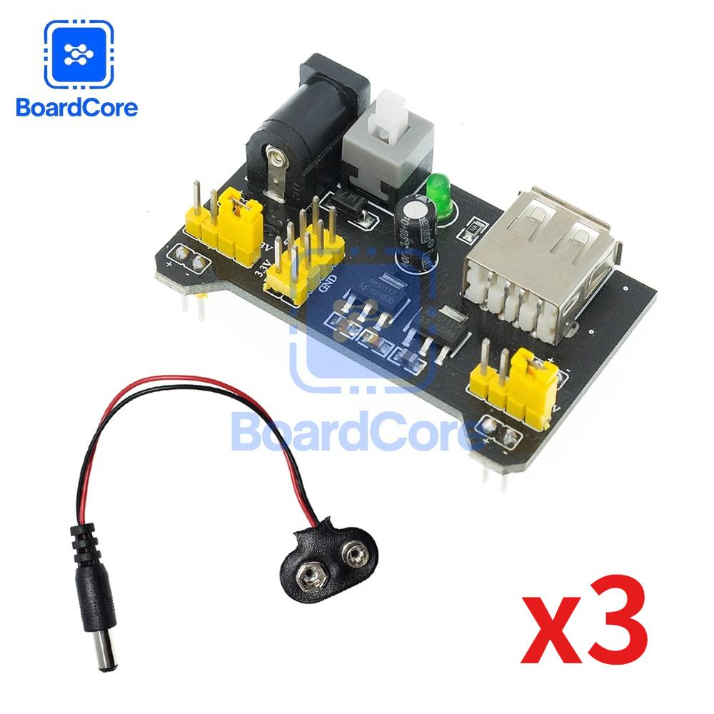 1-3Sets 3.3V 5V MB102 Breadboard Power Supply Module with 9V Battery Clip Power Cable 2.1x 5.5mm Male DC Jack Plug Diy Kit