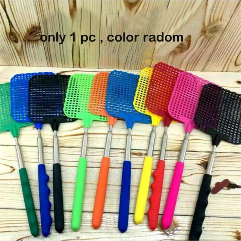 1 Pc Stainless Steel  Telescopic Extendable Plastic Fly Swatter Prevent Pest Mosquito Tools  Random Color