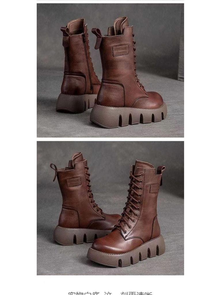 2023 Winter Women's High-Top Martin Boots: Thick Sole, Warm, Casual, Versatile, Lace-Up Cotton Boots.