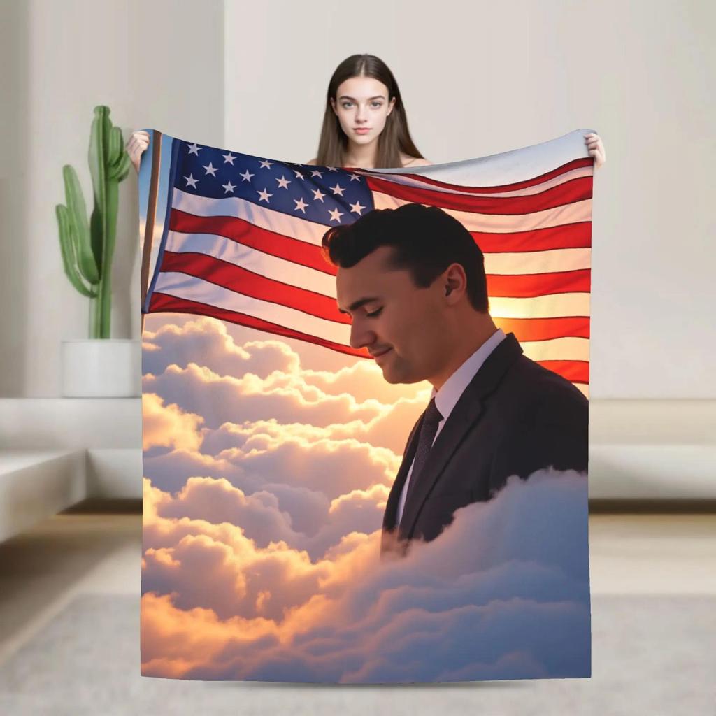Warm Flannel Throw Blanket for Kids Camping Sofa Bed Cover In Loving Memory of Charlie Kirk Angelic Advocate Design