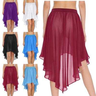 Womens High Low Hem Chiffon Skirt Elastic Waistband Irregular Sheer Cover Up Beach Dance Costume