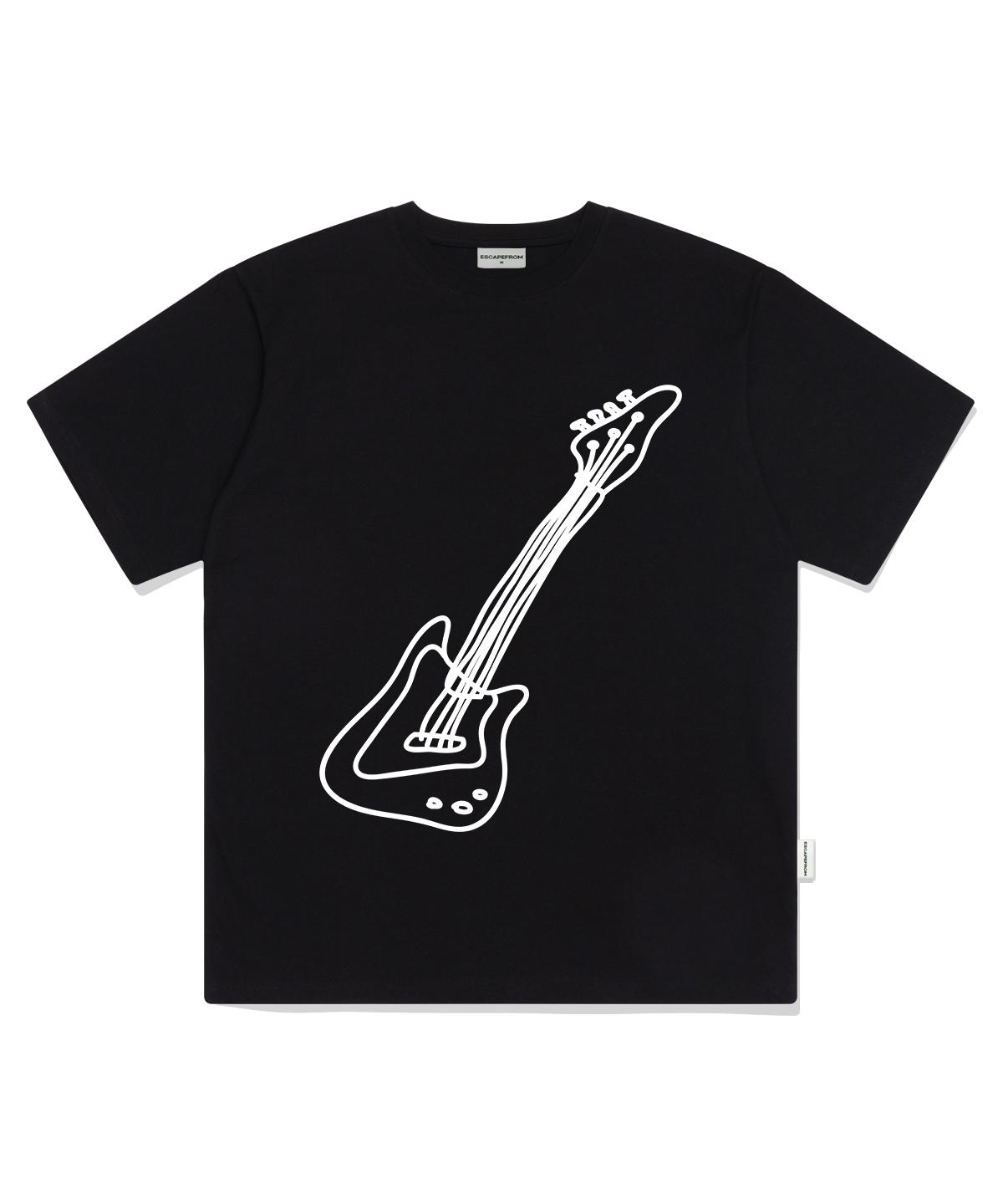 Escape From Big Guitar Print Oversized Short Sleeve T-Shirt Black L
