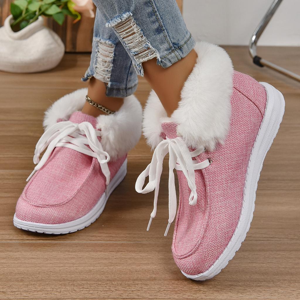 Plus Size Women's Shoes Fall and Winter New Fashion Round Toe Lace-up Cotton Boots with Fleece Mouth Women's Cotton Shoes