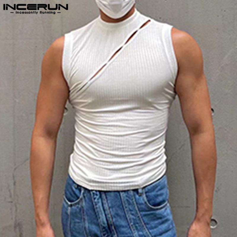 

INCERUN Летний мужской жилет без рукавов с наклонной полой полоской, облегающие майки