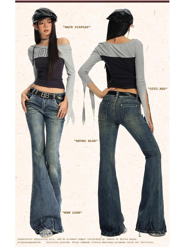 2025 Herbst Retro Distressed Stretch Schlagjeans