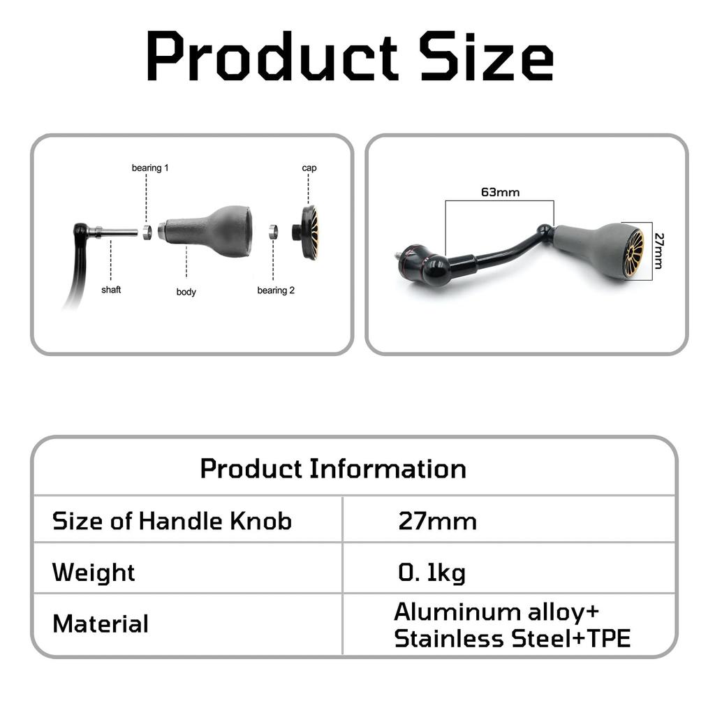 63mm Spinning Handle with TPE Gray Knob (27mm) Compatible with Shimano Stradic FL, FM, Stella, Vanford, Vanquish, and Naski