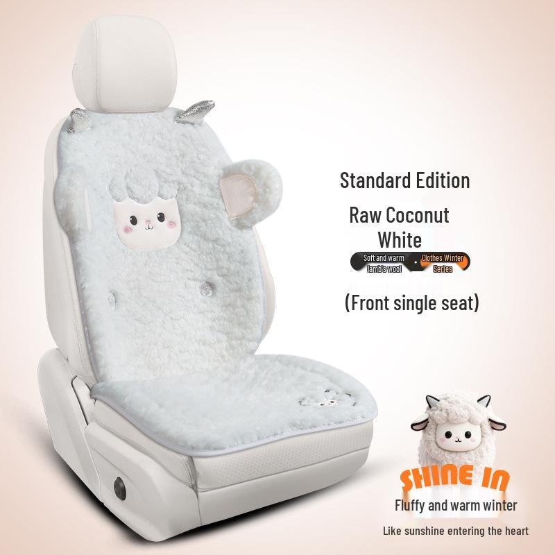 Women's Cute Cartoon Plush Winter 3-Piece Car Seat Cushion Set for Five-Seat Vehicles