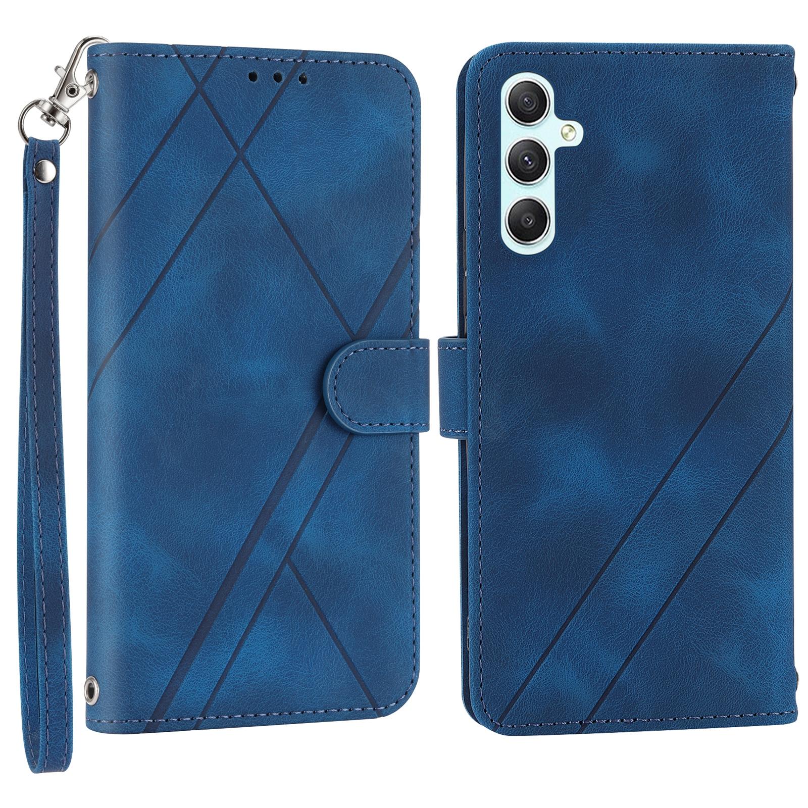 

For Samsung Galaxy S25+ Case Imprinted Line Leather Phone Cover with Handy Strap D