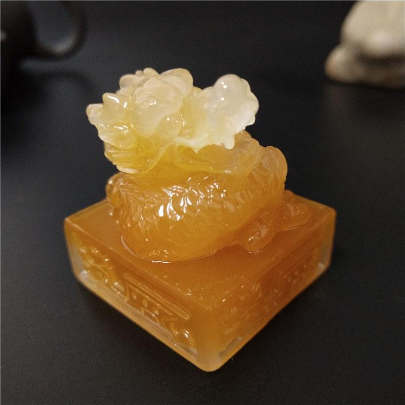 Chinesische Drachenstatue Figur Handgefertigter Stein Kaiserliches Jade-Siegel Handwerk Jahr Tierkreiszeichen Drachenskulptur Heimdekoration Zubehör