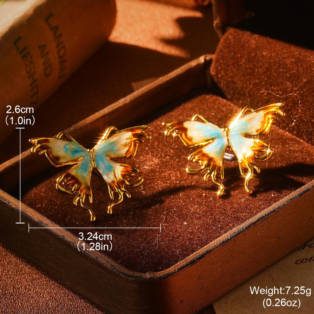 Butterfly Pearl Earrings Niche Design Premium French Retro Earrings Court Style Flower Enamel Oil Stud Earrings Women