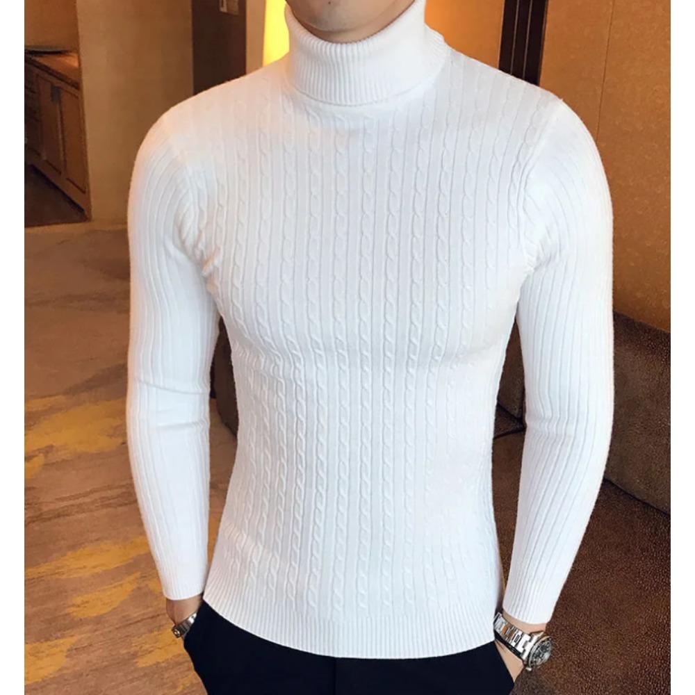 Maglione a collo alto da uomo, tinta unita, collo alto, maglione lavorato a maglia, casual, elastico, autunno inverno