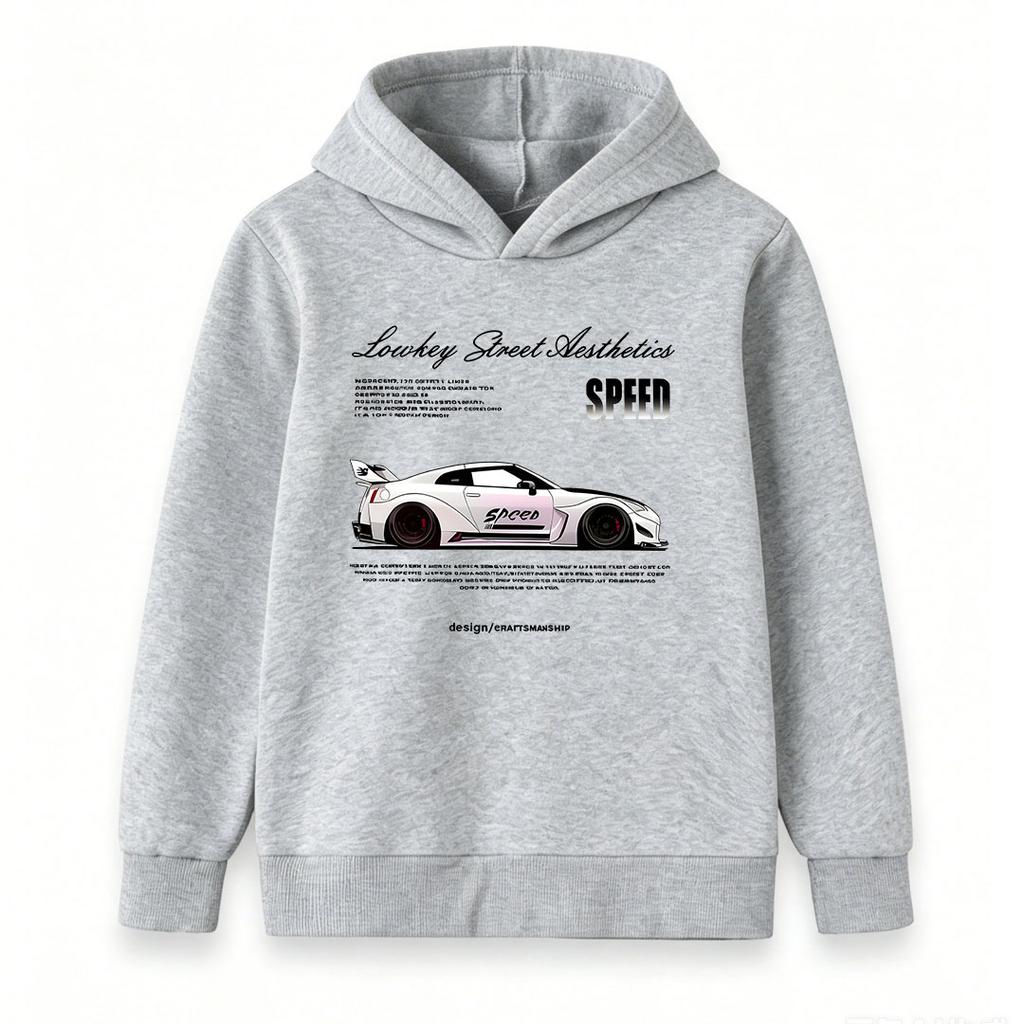 Kids Boys Girls Pullover Hoodie, Cool Race Car Speed Street Aesthetics Print Casual Soft Hooded Sweatshirt for Daily Wear Street Style Children Top