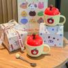 Cute Apple High-value Cup Ceramic Mug with Lid Spoon Couple Home Coffee Cup Girl Birthday Gift