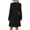 Women's Long Sleeve Pleated Round Neck Solid Color Casual Dress With Pockets