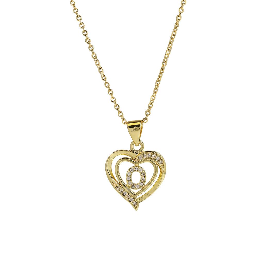 A-Z English Letter Initial Necklace 18K Gold Plated Necklace Micro Setting Zircon Heart Necklace for Women